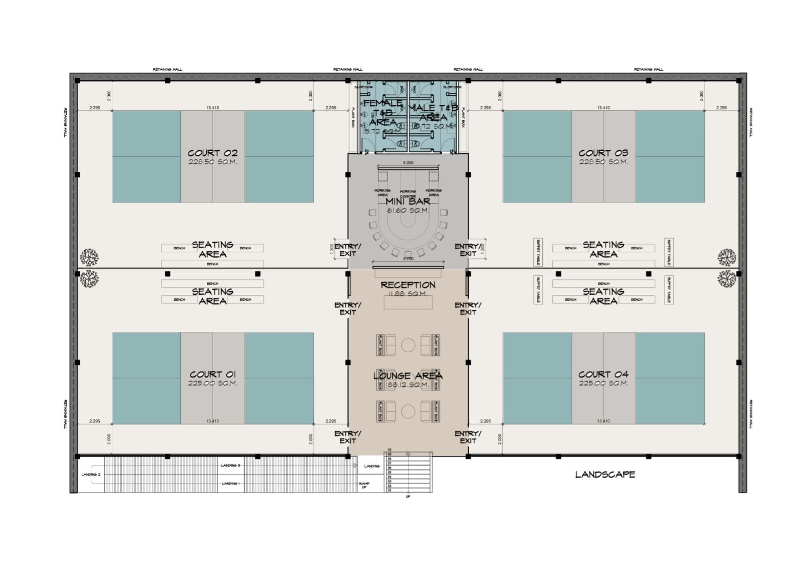 Floor plan · courts and facilities (architect’s floor plan)