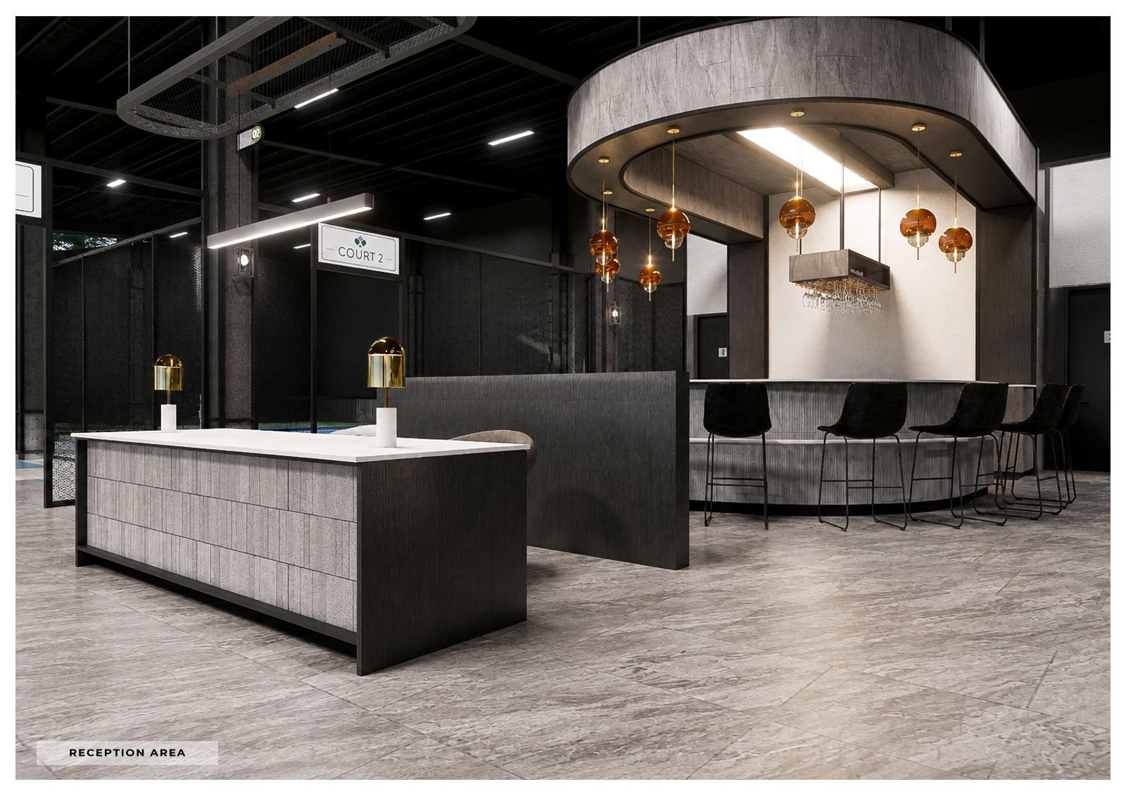 Reception and mini bar (architect’s render)